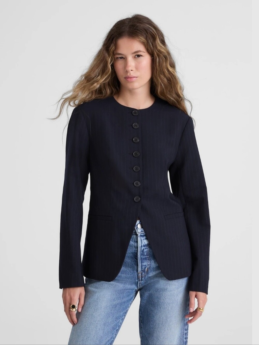 Madewell The Nolita Cutaway Blazer Navy Stripe Women's Sz 8
